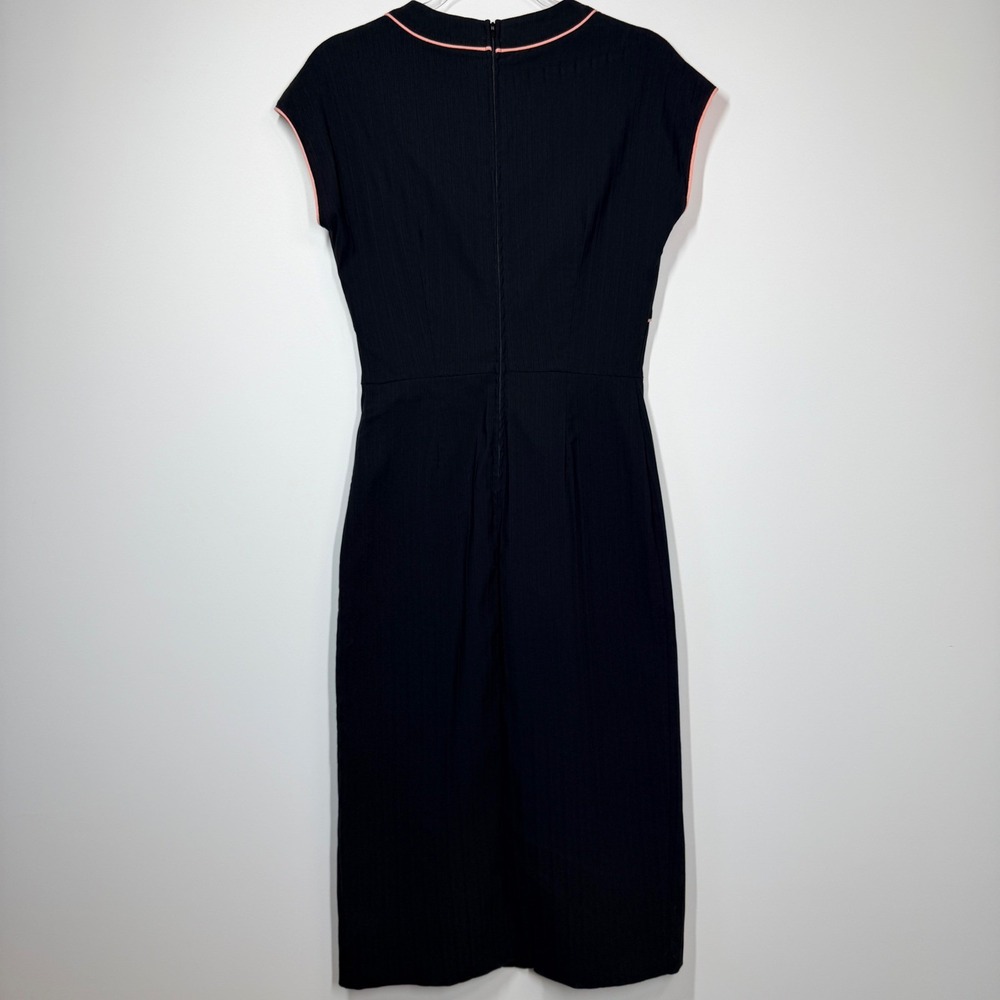 Stop Staring! Black Wiggle Dress Soft Pink Trim XL Vintage Pin-Up Midi - Picture 13 of 16